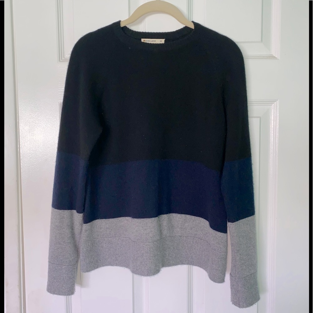 Marine Layer Cashmere Colorblock Sweater - Black, Blue, and Gray